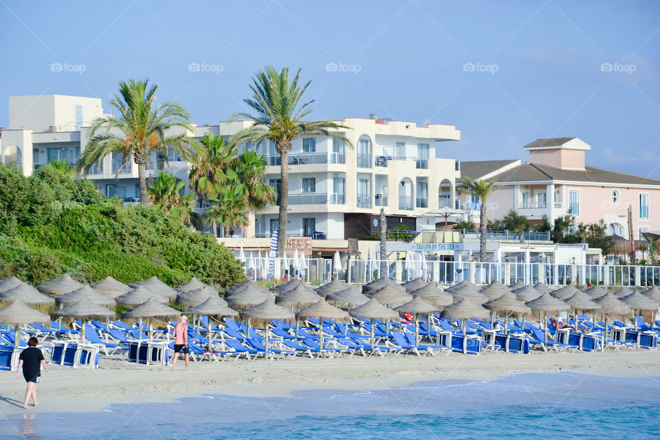 The Hotell and resort Alcudia Pins on Majorca. This is from the beach side of the hotel.