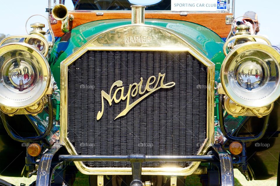 Napier. Green brass vintsge napier classic car grill and lights