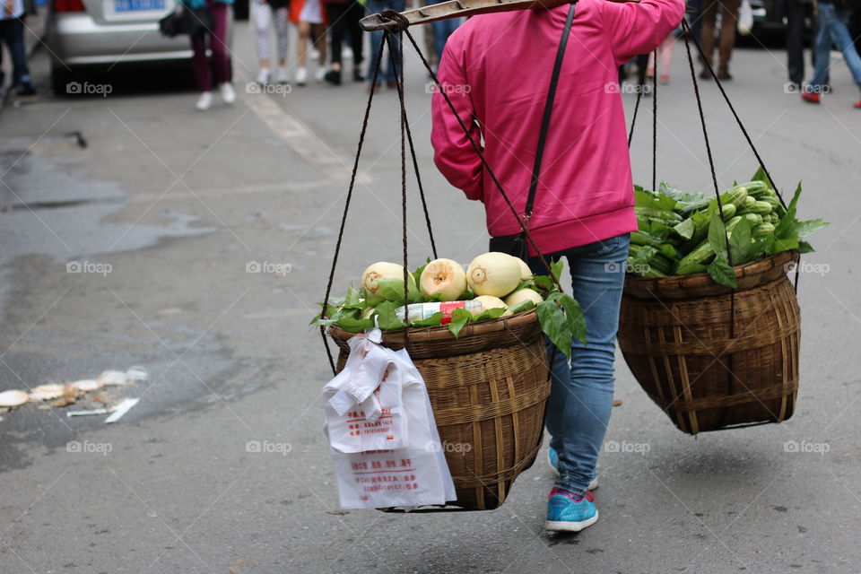 Morning Walking street Market in China