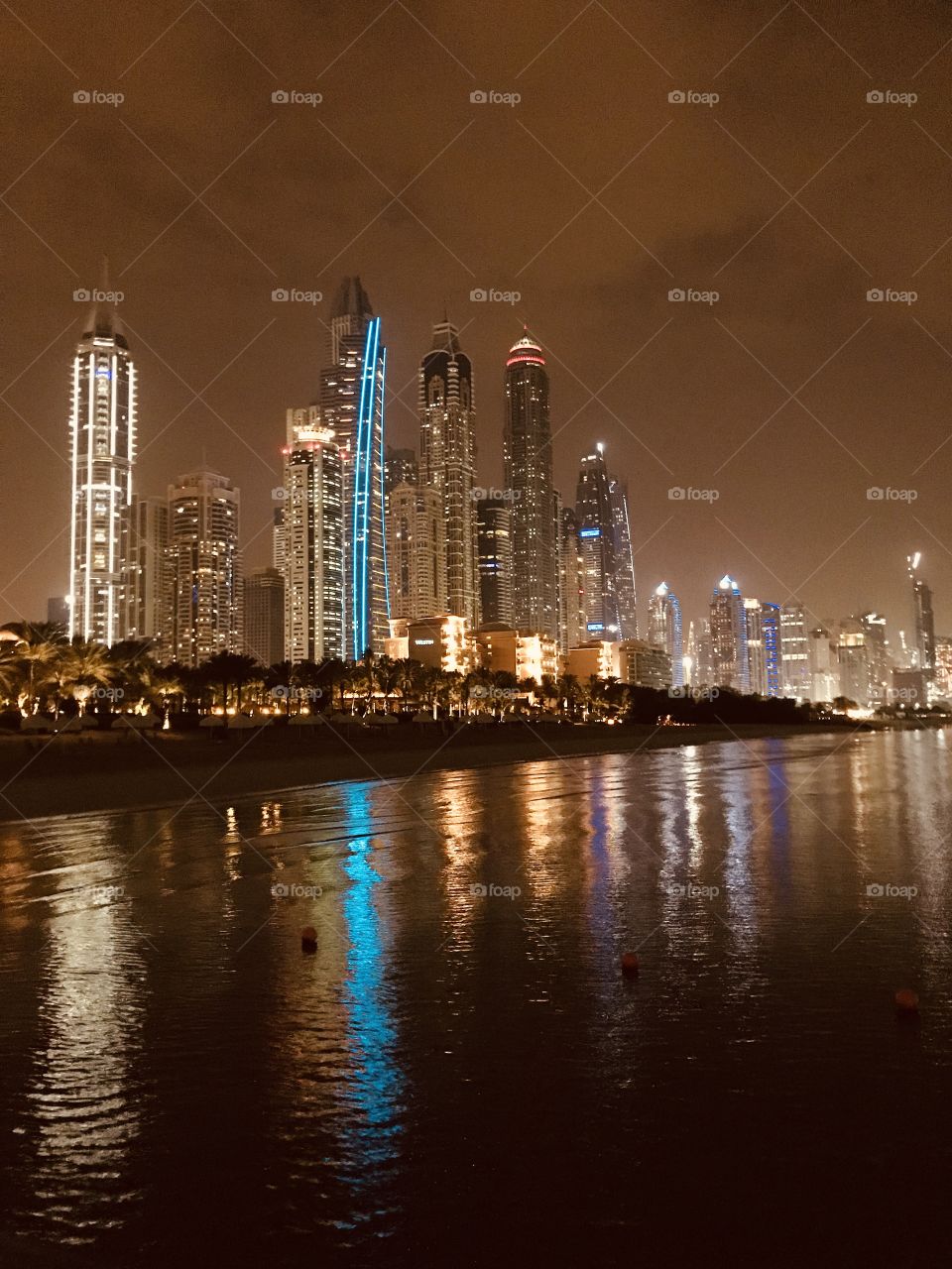A photo of Dubai skyscrapers from the palm 