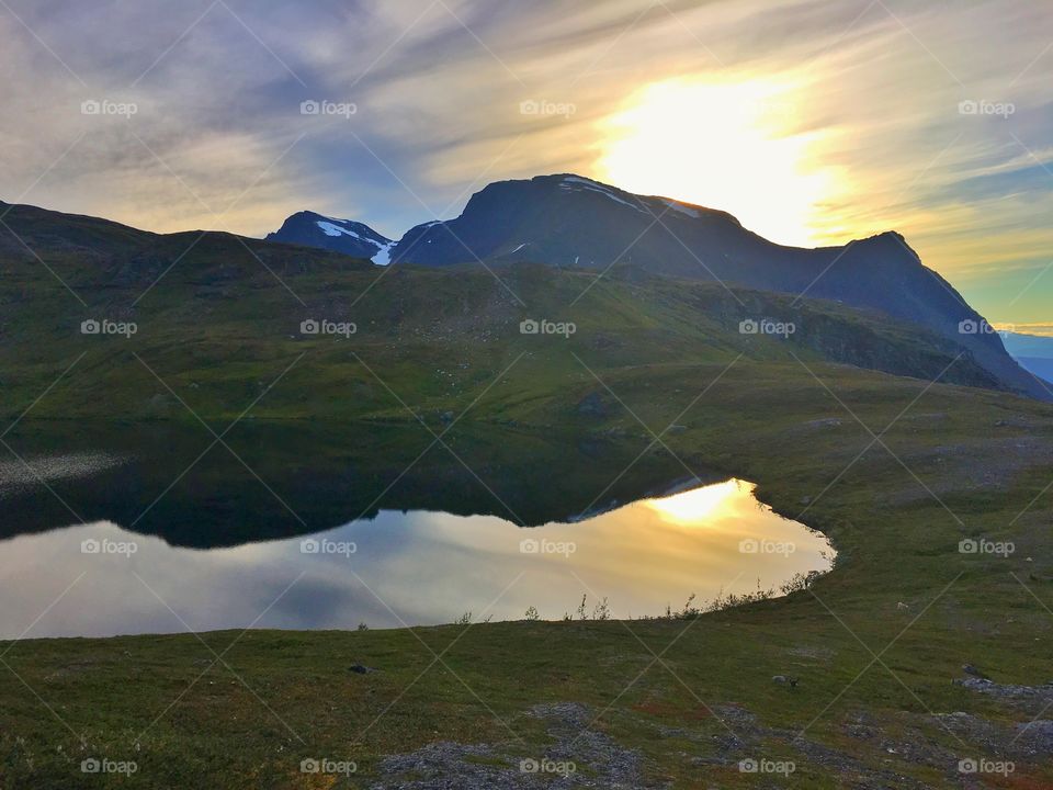 Sunset in the mountains of Narvik. North Norway. 