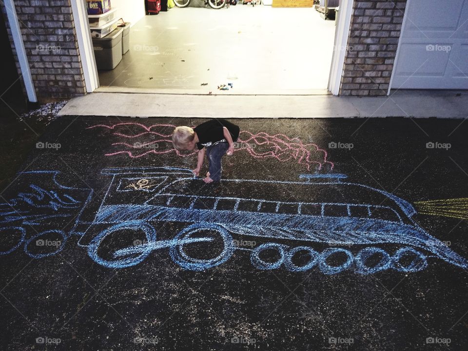 Chalk drawing a choo choo!