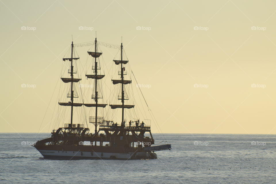 ship in sunset in Alanya turkey