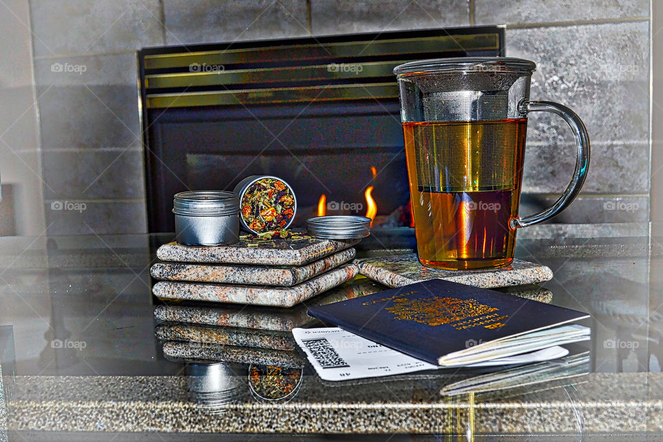 My favourite tea by the fire. My favourite herbal tea blends always accompany me when I travel