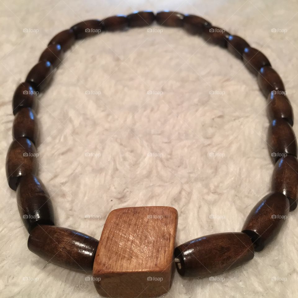 Handmade dark brown wood beaded necklace