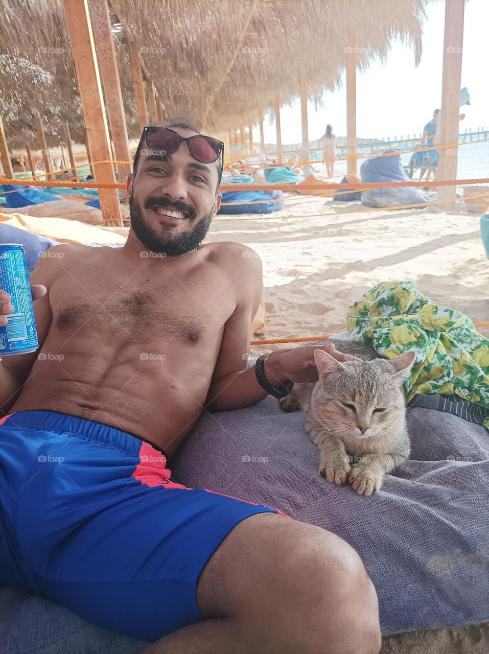 my husband and cat on Orange bay Hurghada