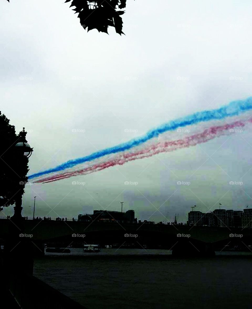 Red Arrows flying over the South Bank, London, UK...