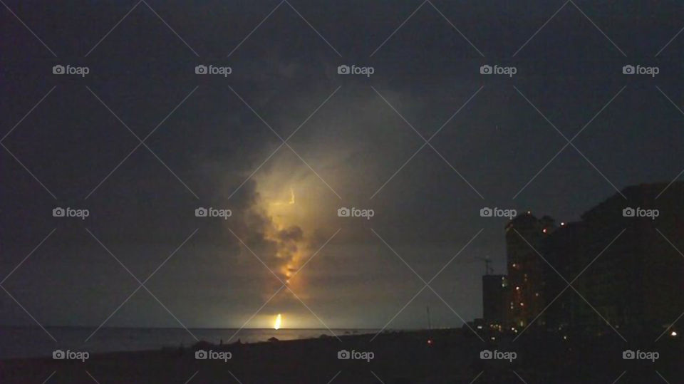 Thunderstorm at the Beach. Nighttime thunderstorm in Orange Beach Alabama.