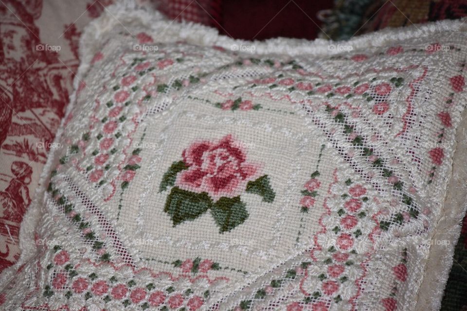 Needlepoint Pink Pillow