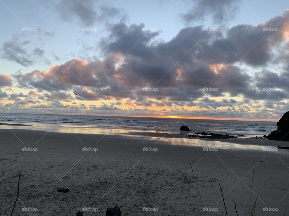 Sunset on the Oregon Coast. Lush clouds. 