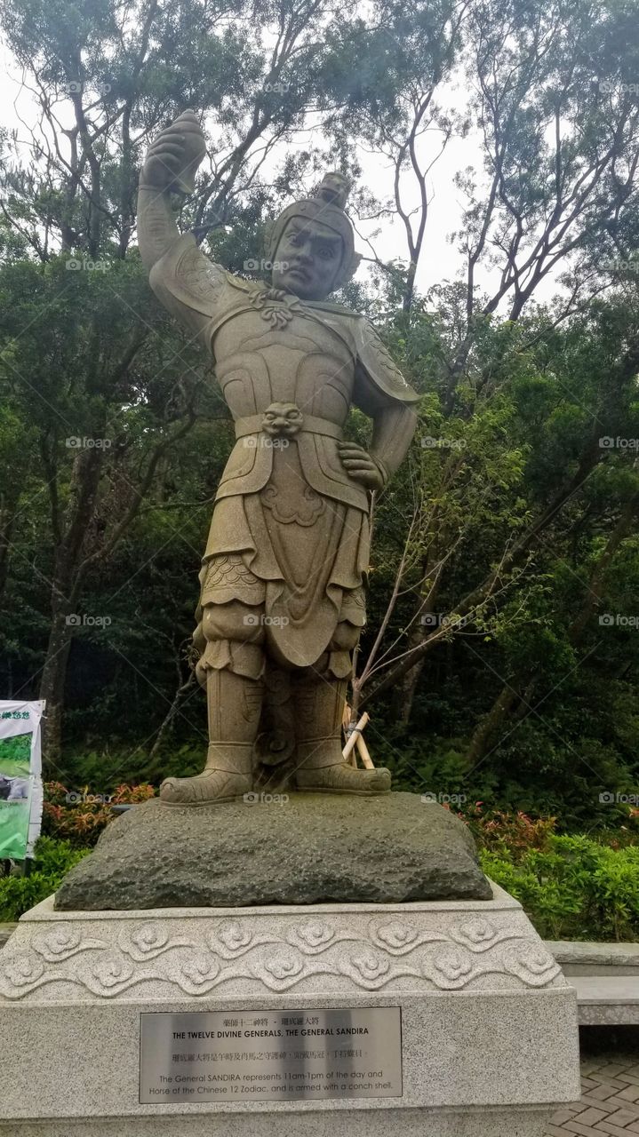 Chinese Zodiac Warrior of a Horse, in Hong Kong, Lantau Island, Ngong Ping Village. 