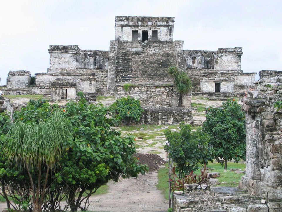 Tulum, Yucatan Mexico.  Old Mayan temple ruins.