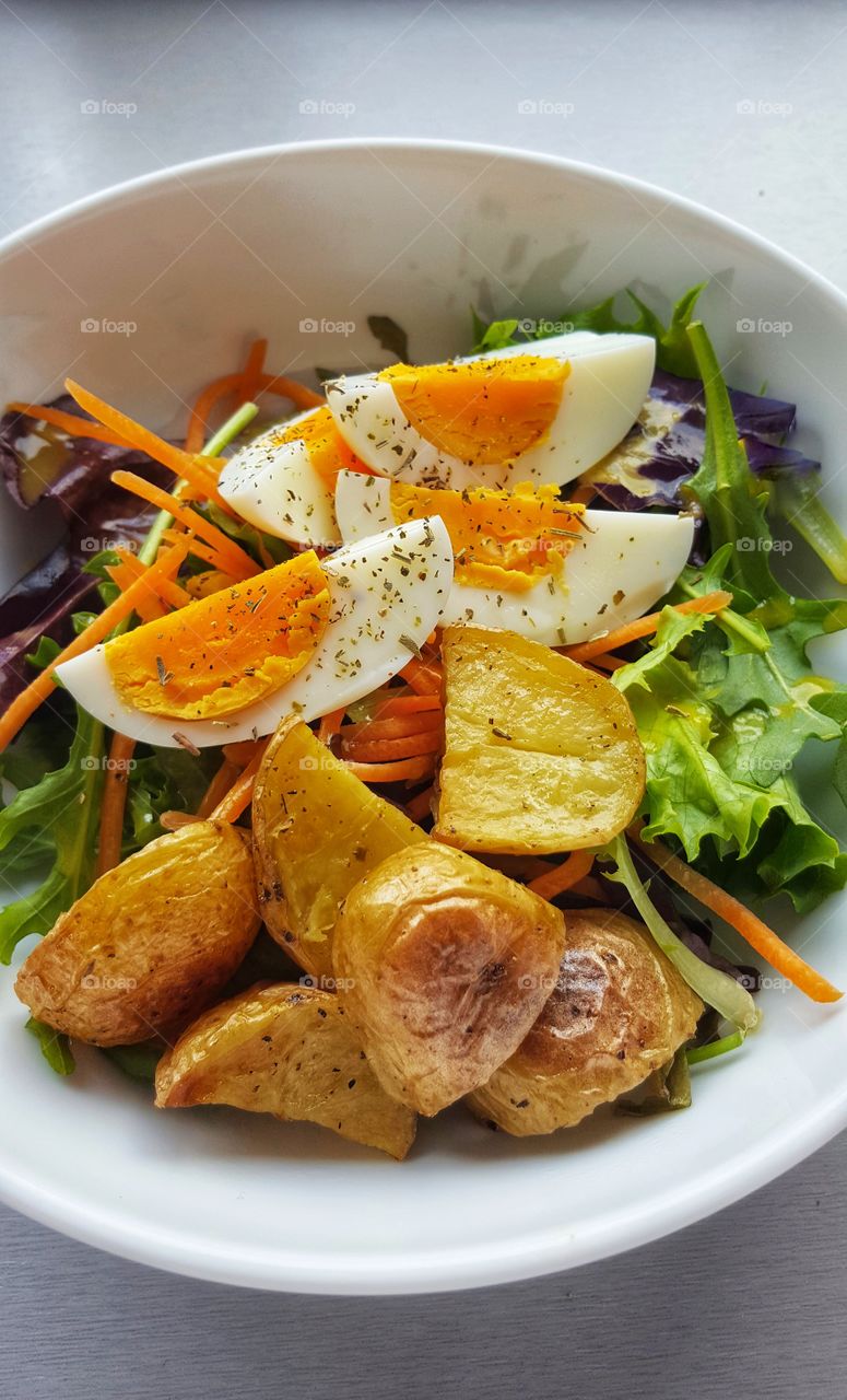 Spring Salad Mix With Boiled Eggs And Potatoes