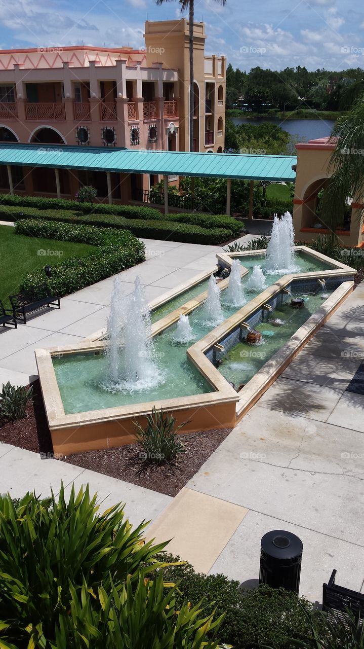 Fountain at Coronado Springs. Take a break by the fountains while on vacation