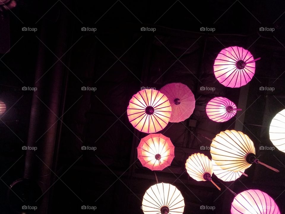 Pink Lantern-Shaped Lamps of Various Shades