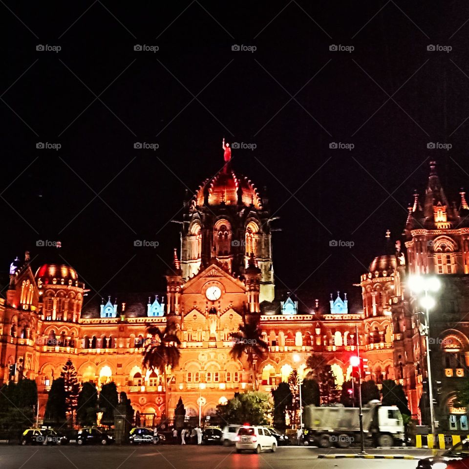 # CST# night life# night out# lighting# clock# made by British# old# vintage# strong structure# CST railway station# night time# just a click#