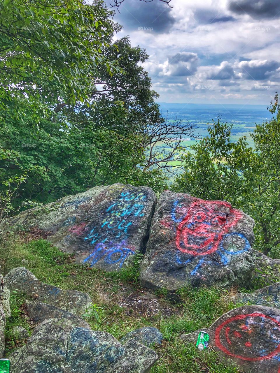 High rock overlook in cascade Maryland graffiti rocks 