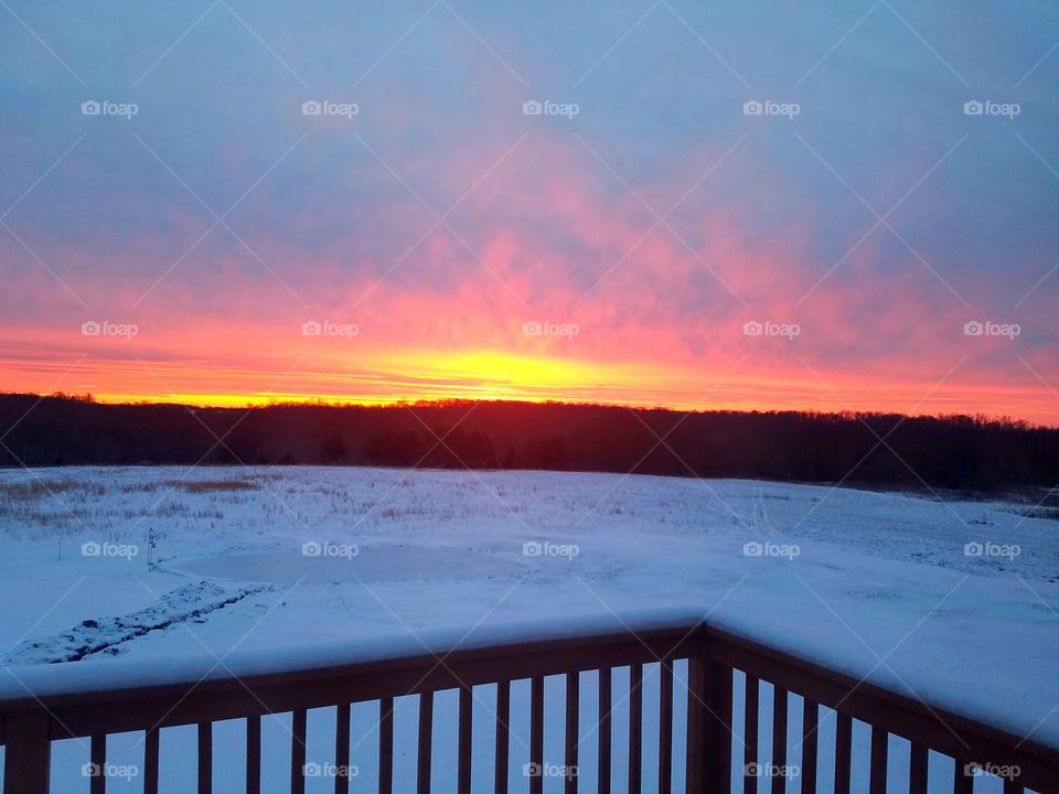Sunrise from the porch in the winter