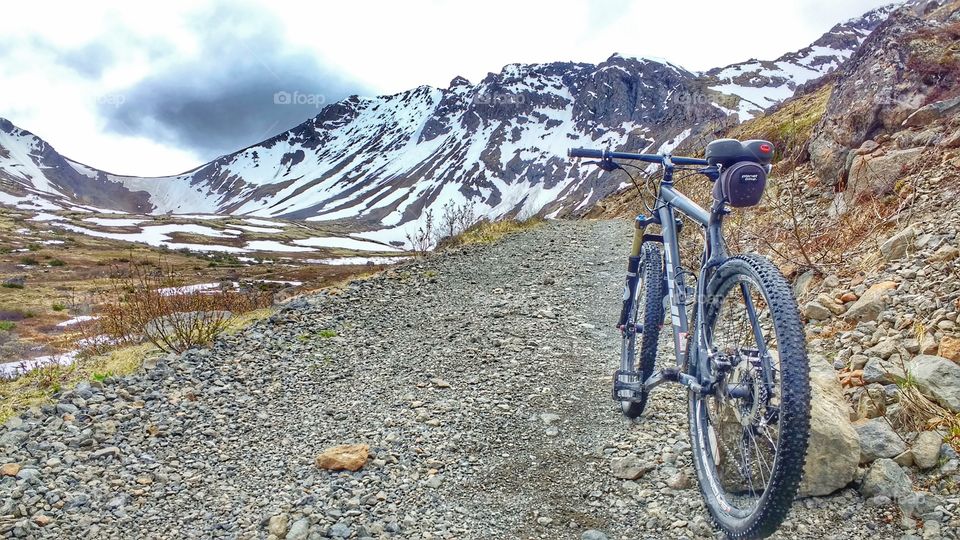 Mt bike on mountain path...
