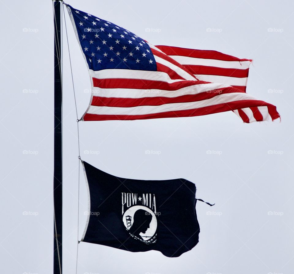 American flag and POW-MIA flag