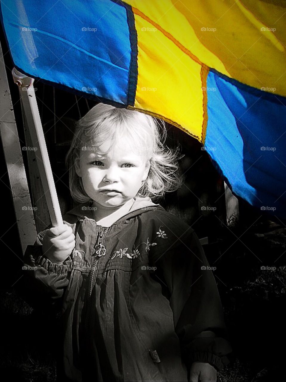 Patriotic. Girl with swedish flag