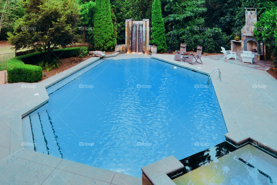 backyard waterfall and pool