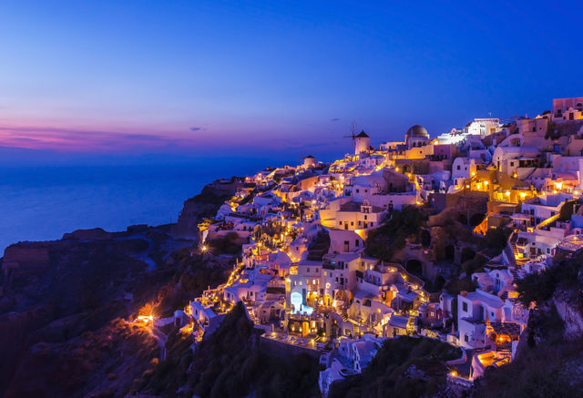 Illuminated view of Greece city