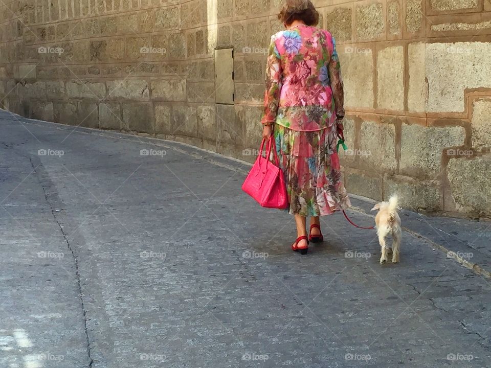 Streetview of woman with dog