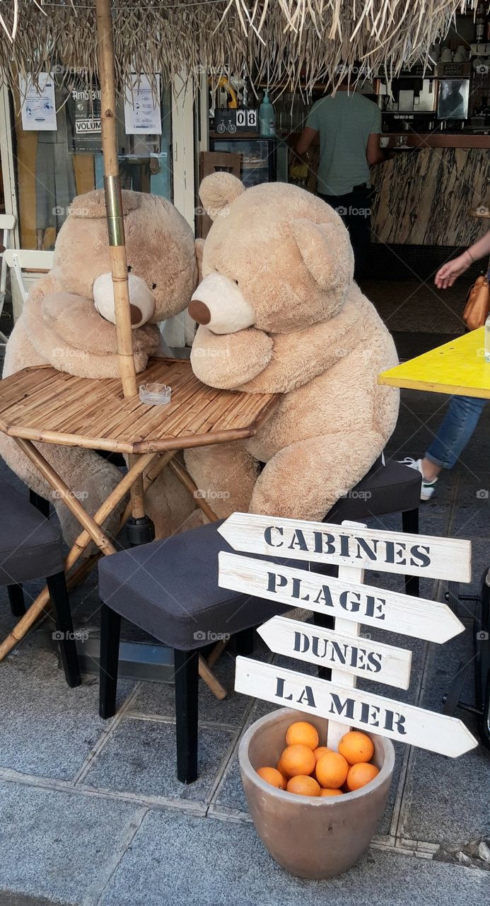teddy bears at table in Paris