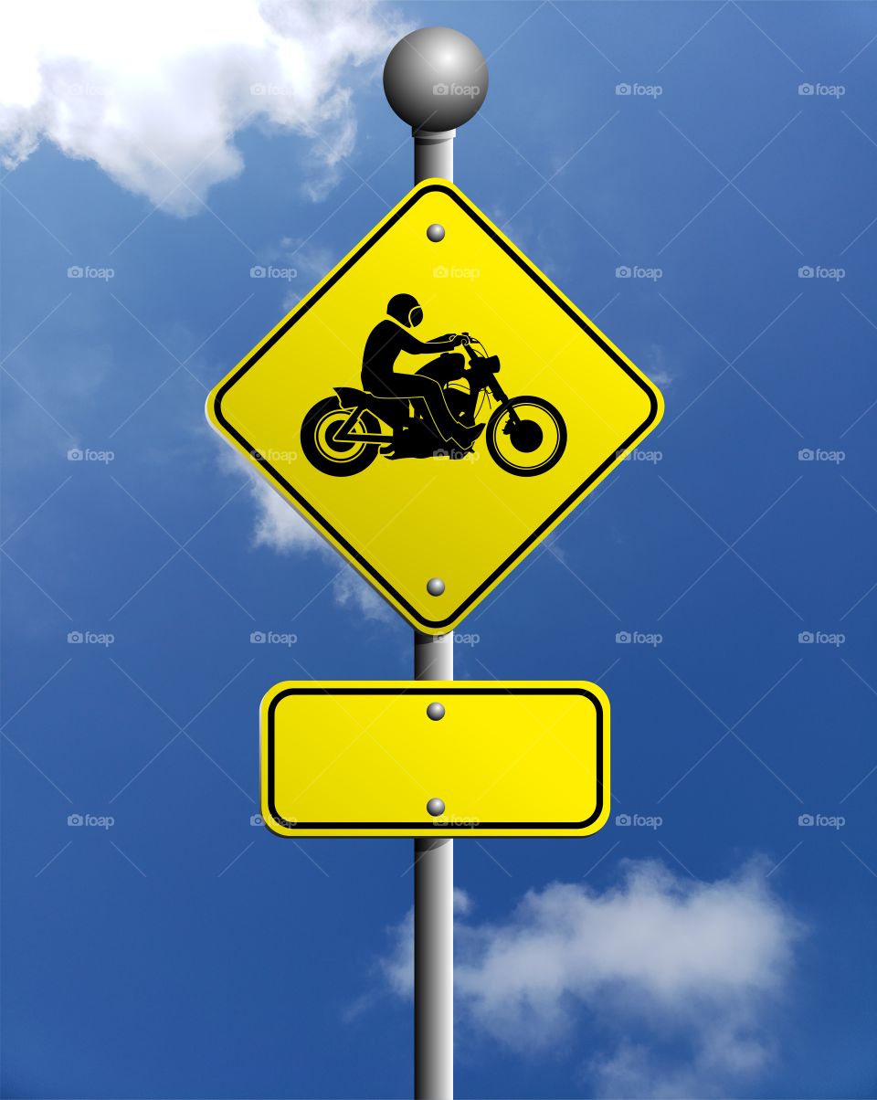 yellow road sign with motorcycle silhouette and Rider