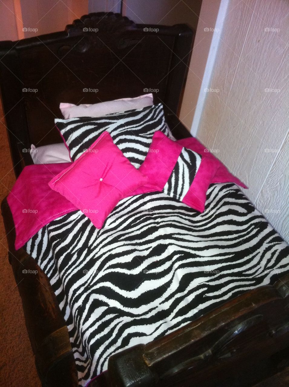 Pink Zebra Baby Doll Bed Set