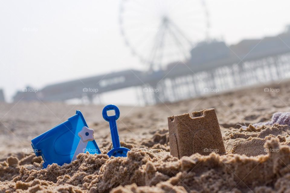 Bucket and shovel on beach