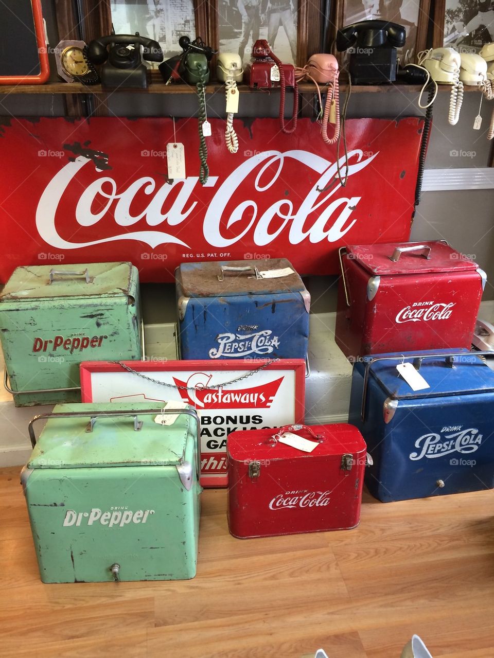 Vintage Coolers and Telephones