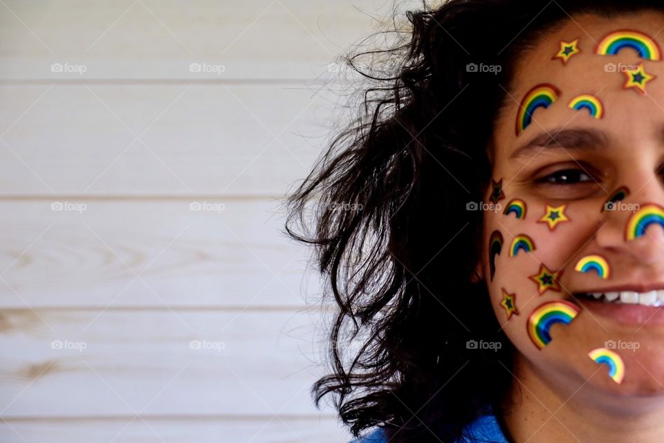 Rainbow Stickers On Girl’s Face, Pride Parade, Rainbows, Beautiful Indian Girl, Colorful Face 