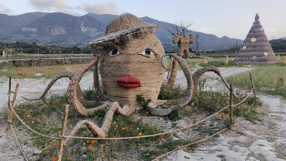 Straw octopus statue in the park