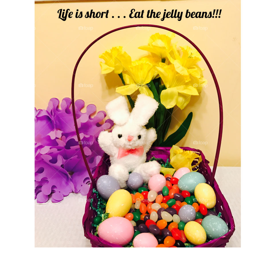Easter bunny basket with jelly beans