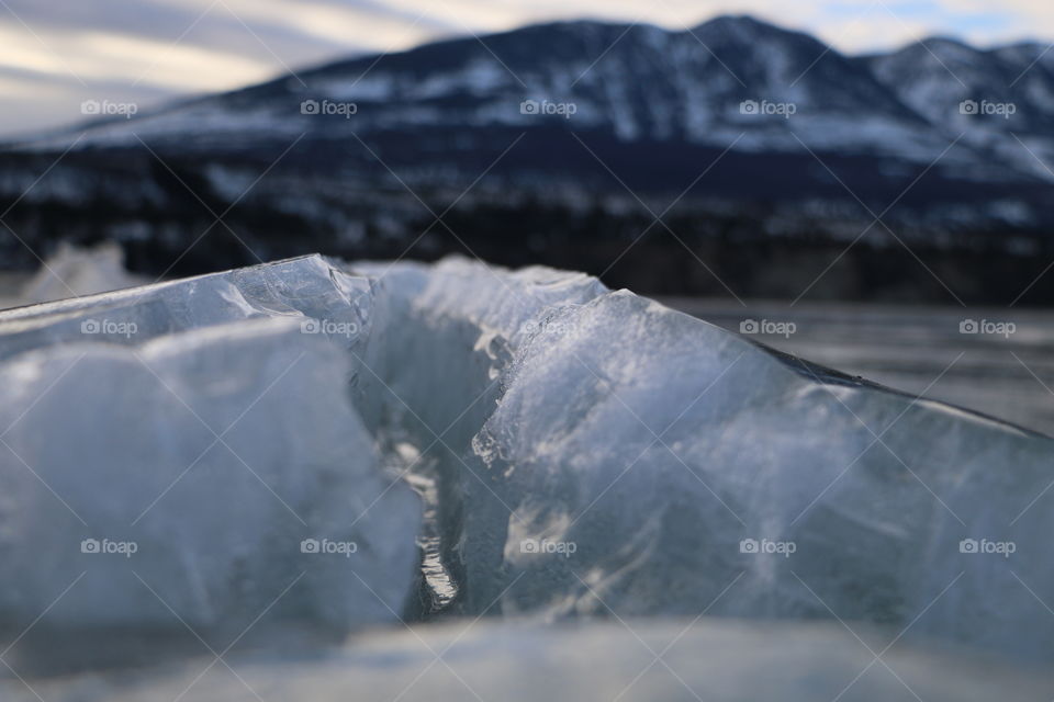 Upheaved ice on a frozen lake of Canal Flats, British Columbia