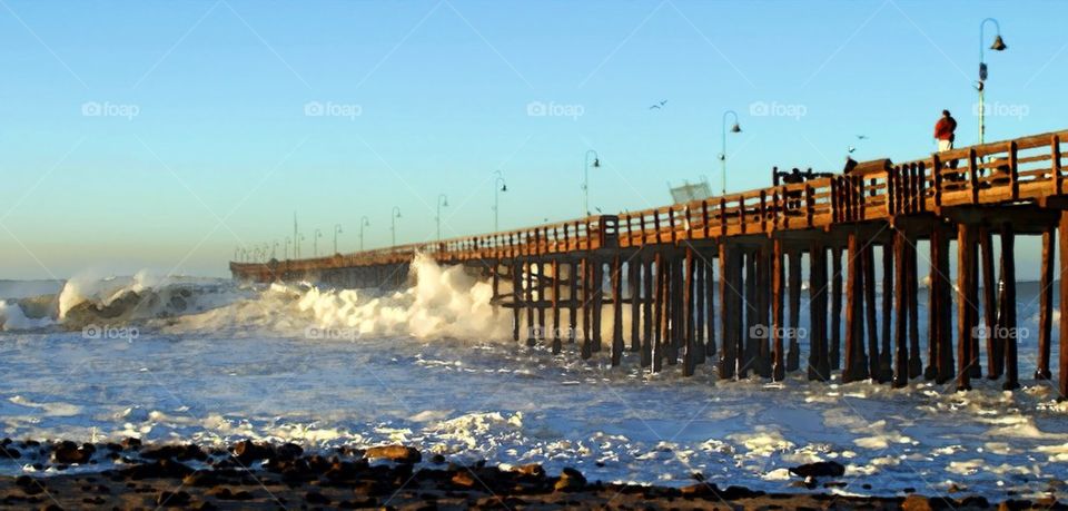 Ocean Waves Storm Pier