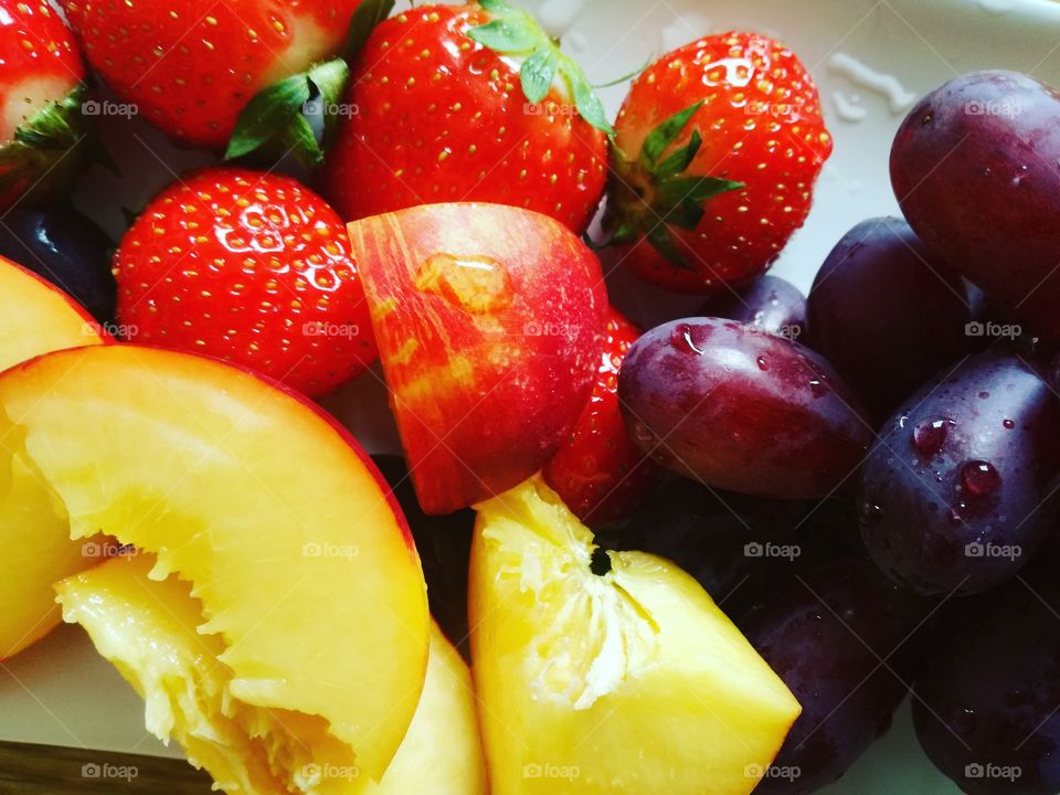 Elevated view of fruits salads