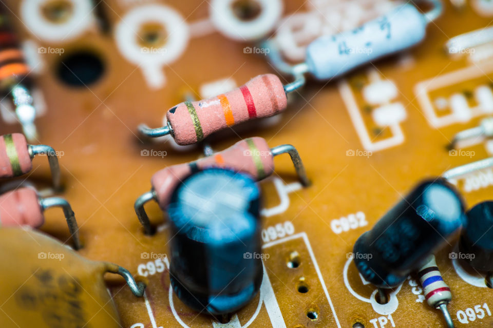 Motherboard on a computer close up