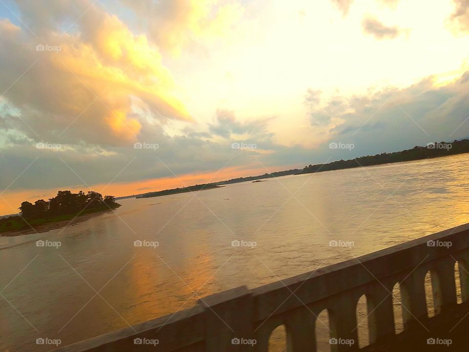 Sunset reflection on the subansiri river.