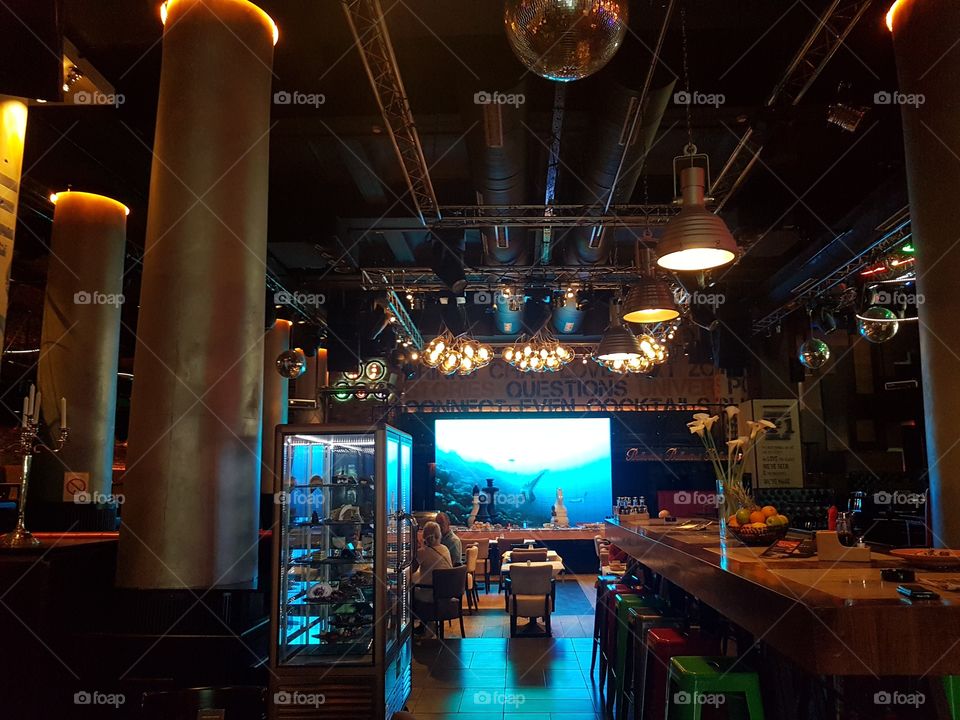 indoor aquarium in the caffee restaurant