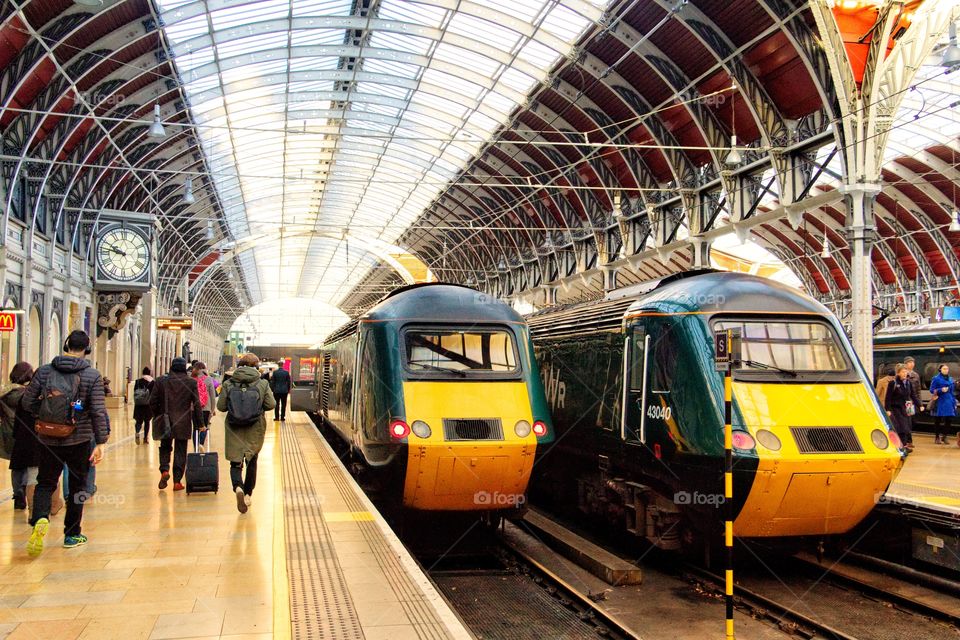 Two high speed trains at London Paddington Station