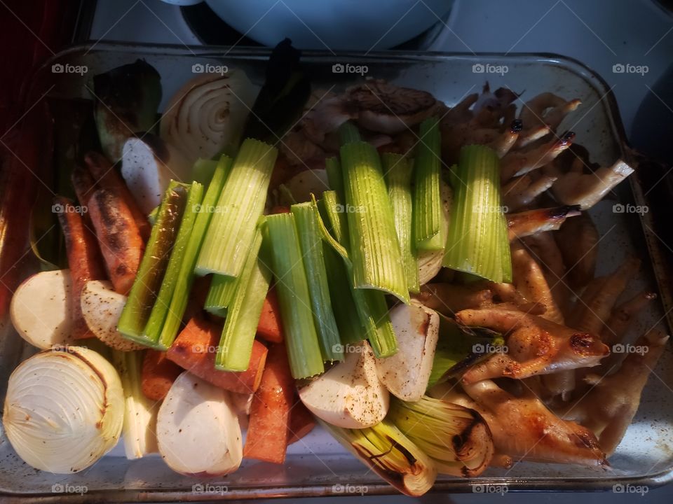roasted veggies and chicken feet