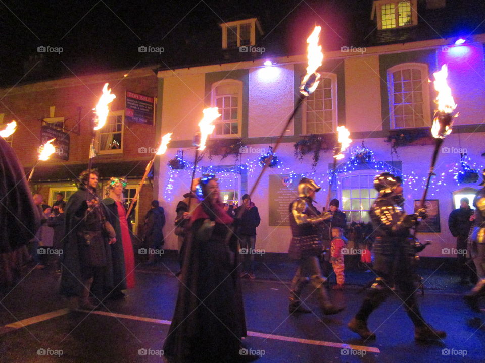 Dunster by candlelight.  Flaming torch parade