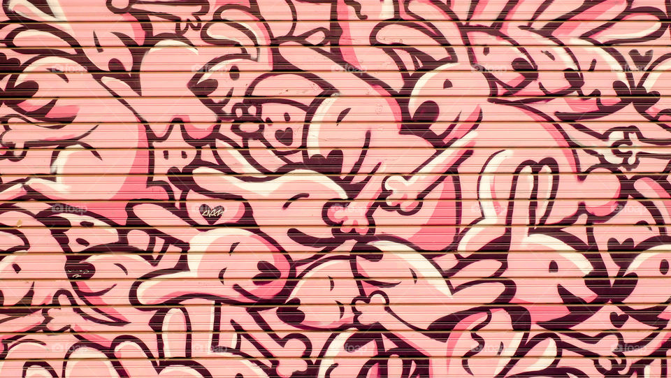 Hugging pink rabbits graffiti wall art