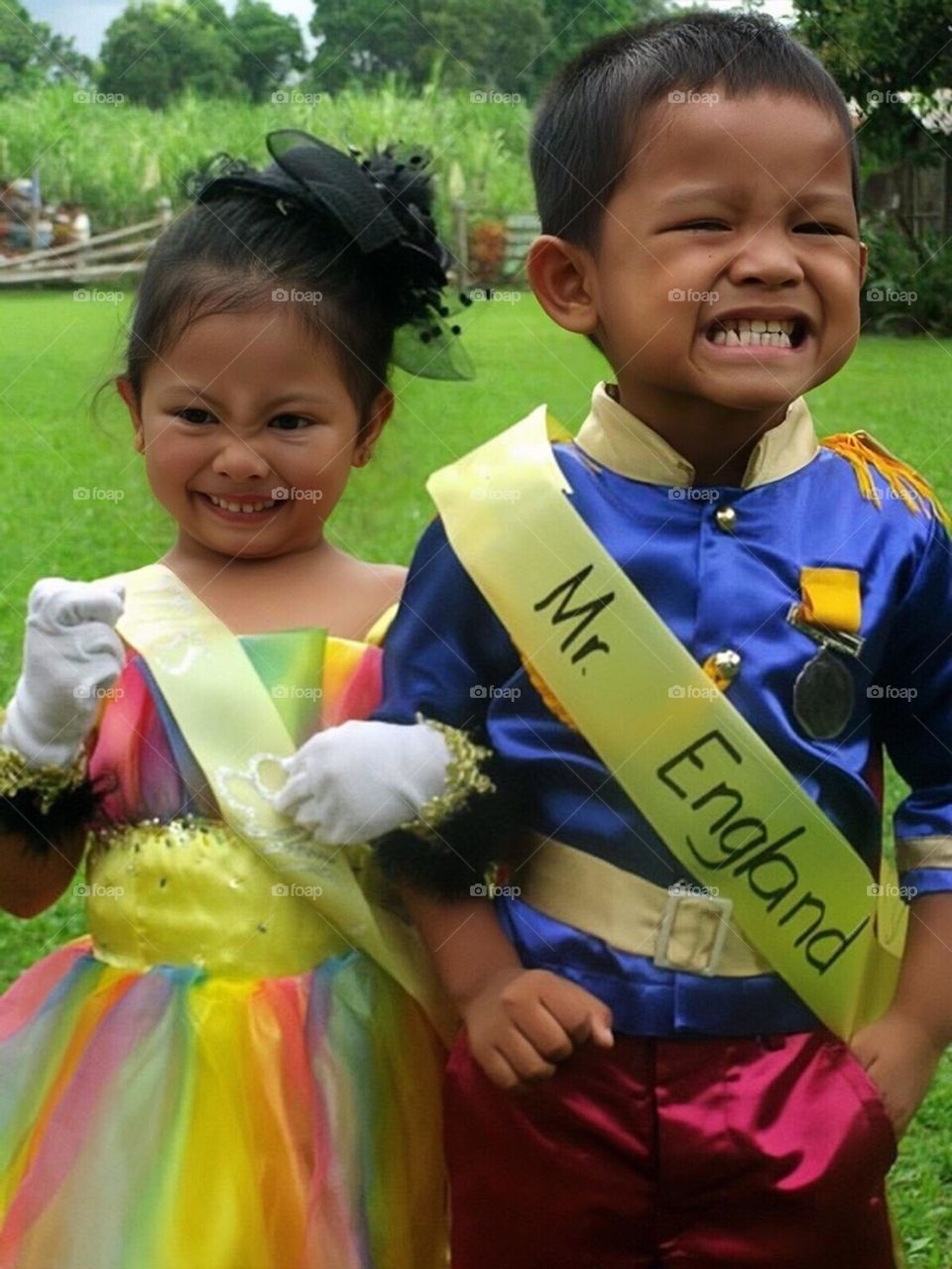 Silly kids with their international costumes 