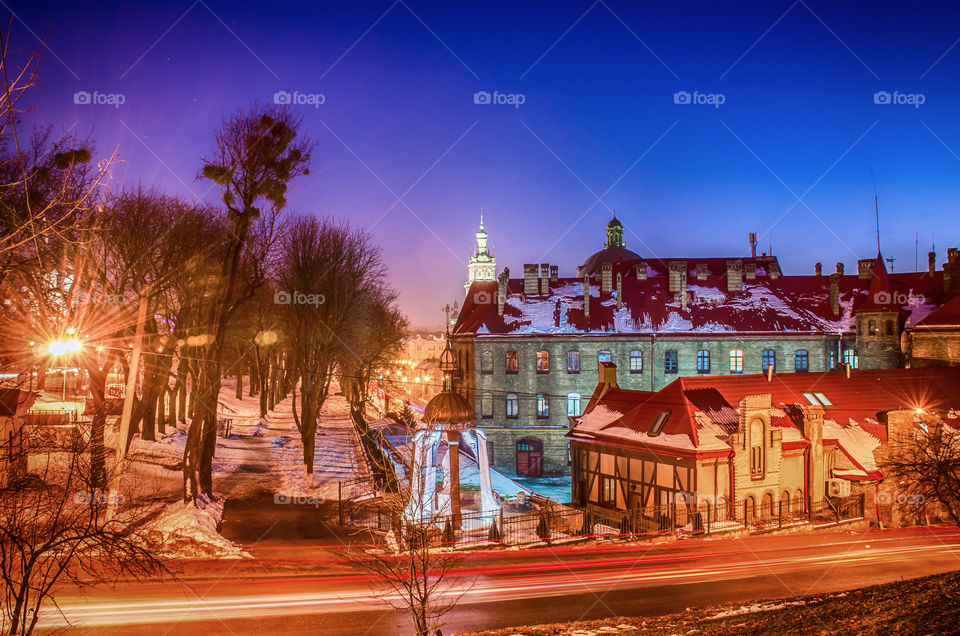 Lviv cityscape during the sunset