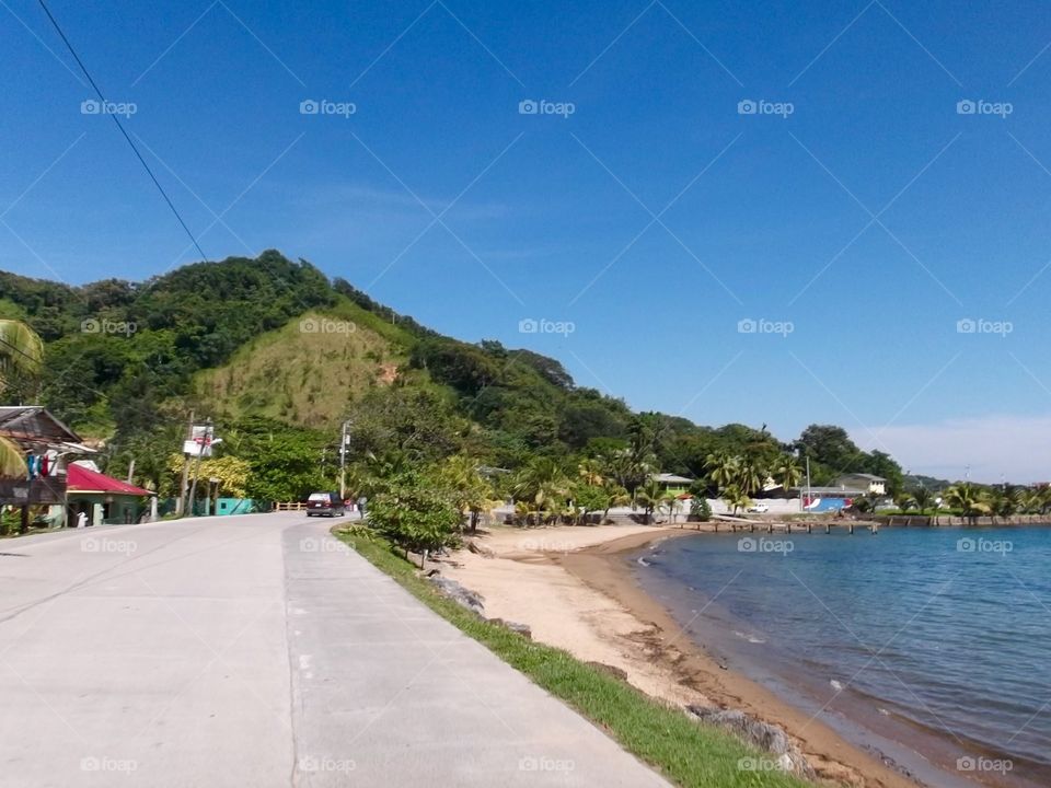 Photo from moving car traveling in Roatan, Honduras