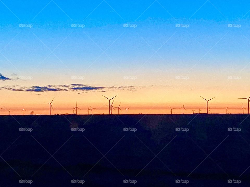 Wind Turbine wind farm in Illinois - Sunset
